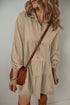 Puff Sleeve Buttoned Tiered Pleated Shirt Mini Dresses