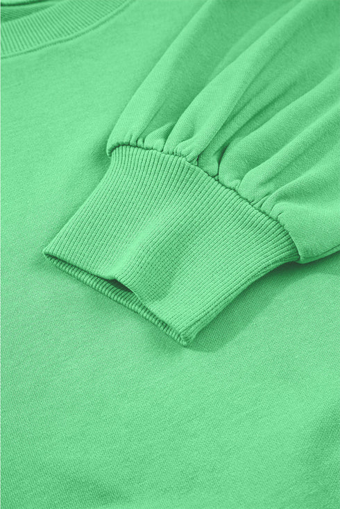 Puff Sleeve Crop Pullover Drawstring Wide Leg Pant Set