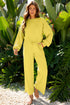 Puff Sleeve Crop Pullover Drawstring Wide Leg Pant Set