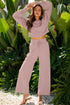 Puff Sleeve Crop Pullover Drawstring Wide Leg Pant Set