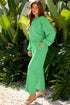 Puff Sleeve Crop Pullover Drawstring Wide Leg Pant Set