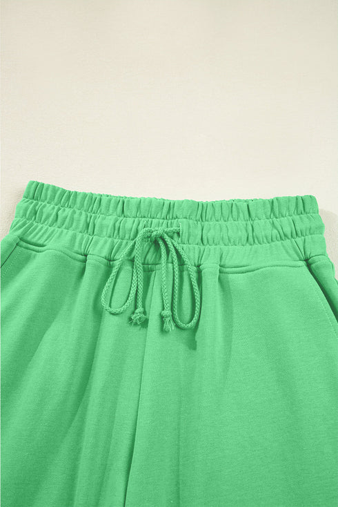 Puff Sleeve Crop Pullover Drawstring Wide Leg Pant Set
