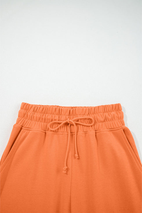Puff Sleeve Crop Pullover Drawstring Wide Leg Pant Set