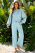 Puff Sleeve Crop Pullover Drawstring Wide Leg Pant Set