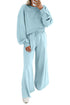 Puff Sleeve Crop Pullover Drawstring Wide Leg Pant Set