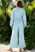 Puff Sleeve Crop Pullover Drawstring Wide Leg Pant Set