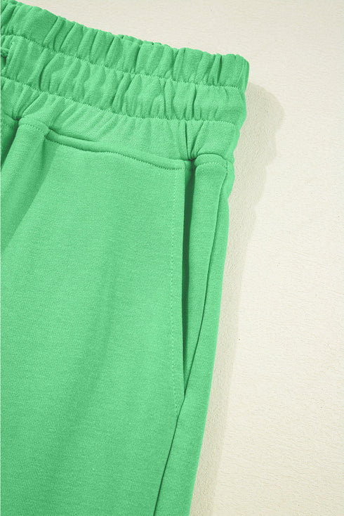 Puff Sleeve Crop Pullover Drawstring Wide Leg Pant Set