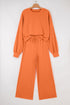 Puff Sleeve Crop Pullover Drawstring Wide Leg Pant Set