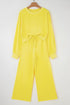 Puff Sleeve Crop Pullover Drawstring Wide Leg Pant Set