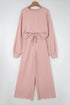 Puff Sleeve Crop Pullover Drawstring Wide Leg Pant Set