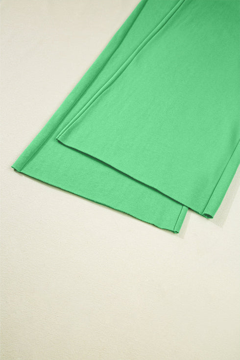 Puff Sleeve Crop Pullover Drawstring Wide Leg Pant Set