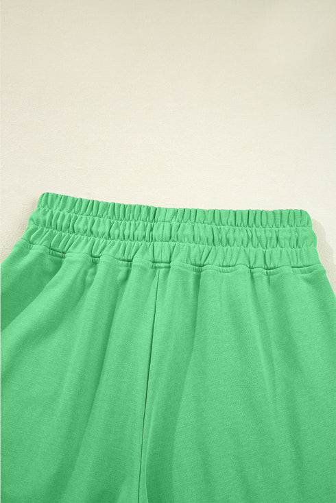 Puff Sleeve Crop Pullover Drawstring Wide Leg Pant Set