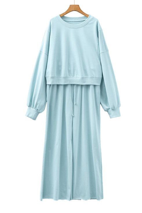 Puff Sleeve Crop Pullover Drawstring Wide Leg Pant Set