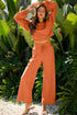 Puff Sleeve Crop Pullover Drawstring Wide Leg Pant Set