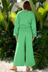 Puff Sleeve Crop Pullover Drawstring Wide Leg Pant Set