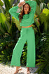 Puff Sleeve Crop Pullover Drawstring Wide Leg Pant Set