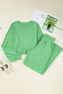 Puff Sleeve Crop Pullover Drawstring Wide Leg Pant Set
