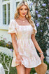 Puff Sleeve Knotted Open Back Ruffled Mini Floral Dress