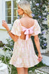 Puff Sleeve Knotted Open Back Ruffled Mini Floral Dress