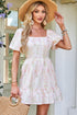 Puff Sleeve Knotted Open Back Ruffled Mini Floral Dress