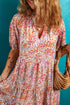 Puff Sleeve Notched V Neck Tiered Floral Mini Dress