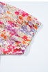 Puff Sleeve Notched V Neck Tiered Floral Mini Dress