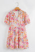 Puff Sleeve Notched V Neck Tiered Floral Mini Dress