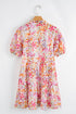 Puff Sleeve Notched V Neck Tiered Floral Mini Dress