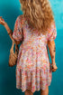 Puff Sleeve Notched V Neck Tiered Floral Mini Dress