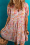 Puff Sleeve Notched V Neck Tiered Floral Mini Dress