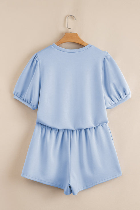 Puff Sleeve Pearl Embellished Scallop Trim Two Piece Dress