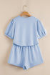 Puff Sleeve Pearl Embellished Scallop Trim Two Piece Dress
