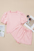 Puff Sleeve Pearl Embellished Scallop Trim Two Piece Dress