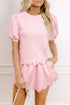 Puff Sleeve Pearl Embellished Scallop Trim Two Piece Dress