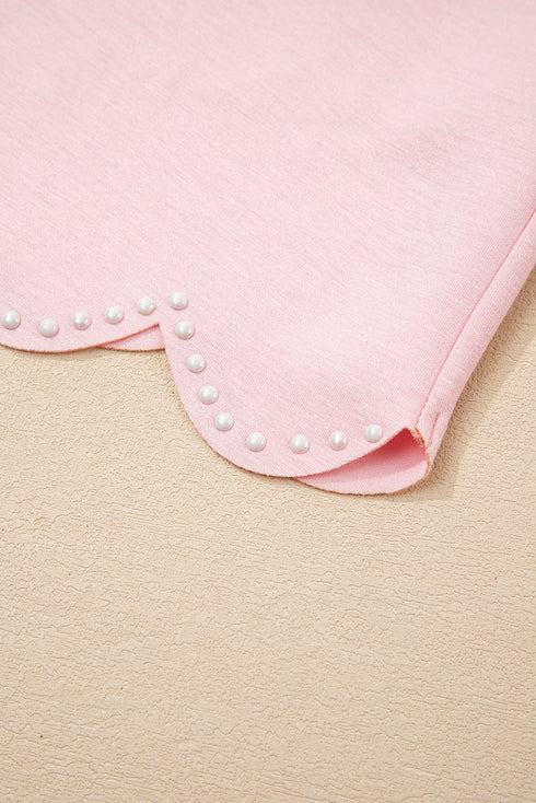 Puff Sleeve Pearl Embellished Scallop Trim Two Piece Dress