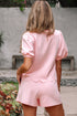 Puff Sleeve Pearl Embellished Scallop Trim Two Piece Dress