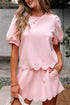 Puff Sleeve Pearl Embellished Scallop Trim Two Piece Dress
