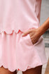 Puff Sleeve Pearl Embellished Scallop Trim Two Piece Dress