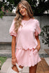 Puff Sleeve Pearl Embellished Scallop Trim Two Piece Dress