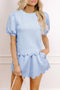 Puff Sleeve Pearl Embellished Scallop Trim Two Piece Dress