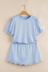 Puff Sleeve Pearl Embellished Scallop Trim Two Piece Dress