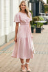 Puff Sleeve Pleated High Waist Flowy Long Dress