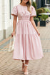 Puff Sleeve Pleated High Waist Flowy Long Dress