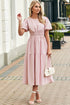 Puff Sleeve Pleated High Waist Flowy Long Dress