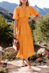Puff Sleeve Smocked Waist Tiered Midi Dress