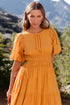 Puff Sleeve Smocked Waist Tiered Midi Dress