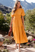 Puff Sleeve Smocked Waist Tiered Midi Dress