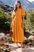 Puff Sleeve Smocked Waist Tiered Midi Dress