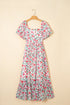 Puff Sleeve Square Neck Empire Waist Tiered Floral Dress