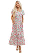 Puff Sleeve Square Neck Empire Waist Tiered Floral Dress